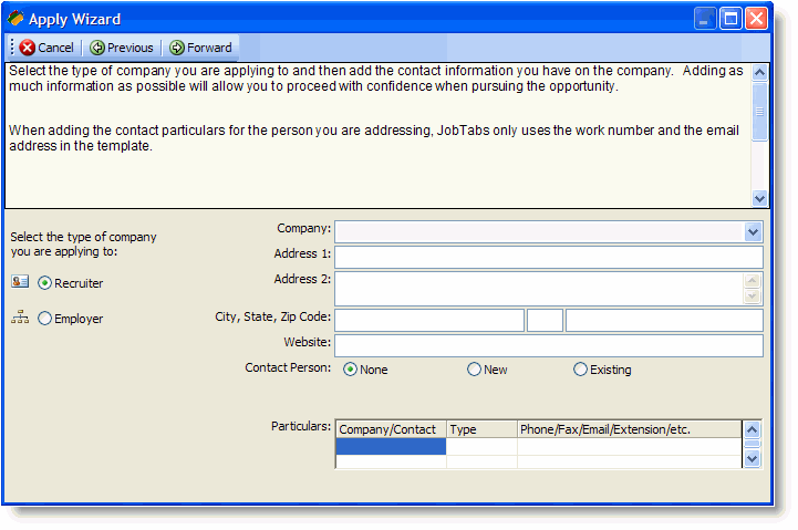 Enter information related to the employer or recruiting firm